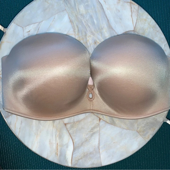 36C Strapless Bombshell Miraculous Super Push Up Bra Beige Tan Satin - Picture 1 of 14